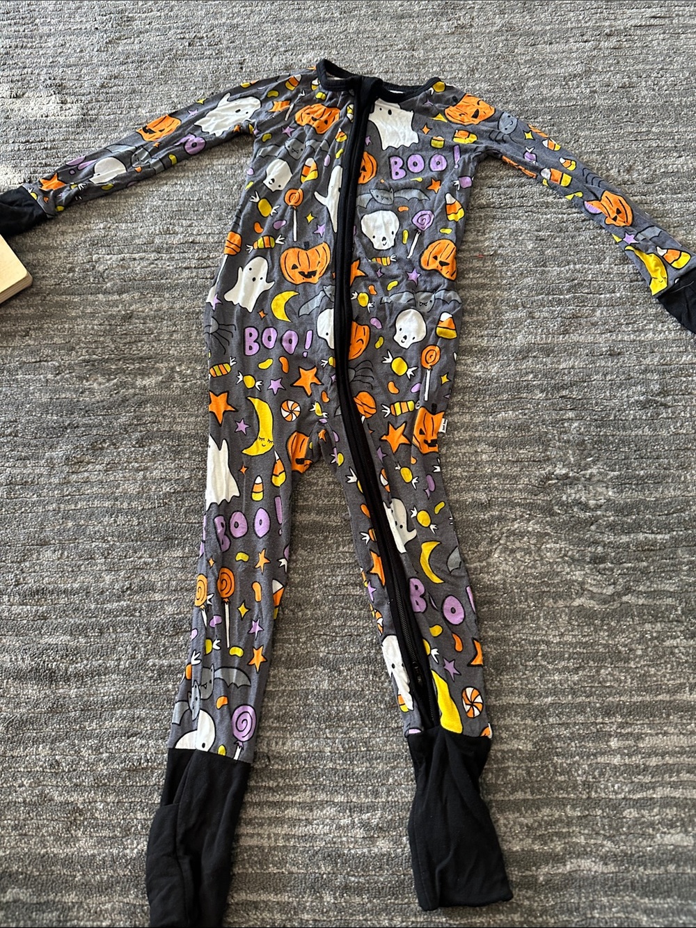 Little Sleepies Gray Halloween Ghosts & Pumpkins One-Piece Footie Pajama